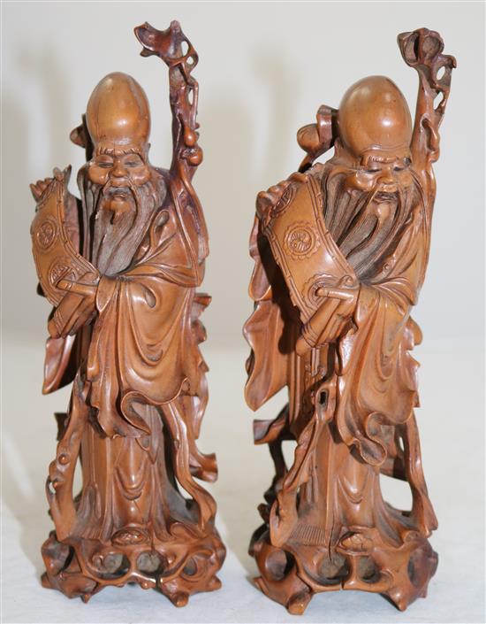 Two Chinese boxwood standing figures of Shou Lao, 20th century, 19.5cm and 20cm